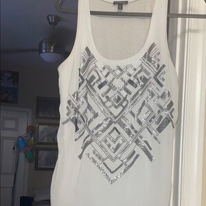 Express White Tank with Silver Sequin Geometric Design